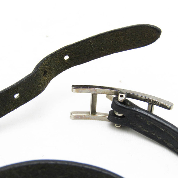 Hermes Hapi Triple Bracelet Choker Leather,Metal No Stone Bangle Black,Silver - Picture 5 of 11